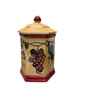 Vintage Nonni's Tuscan Grapes Ceramic Cookie Jar Canister Sealing Lid 10"